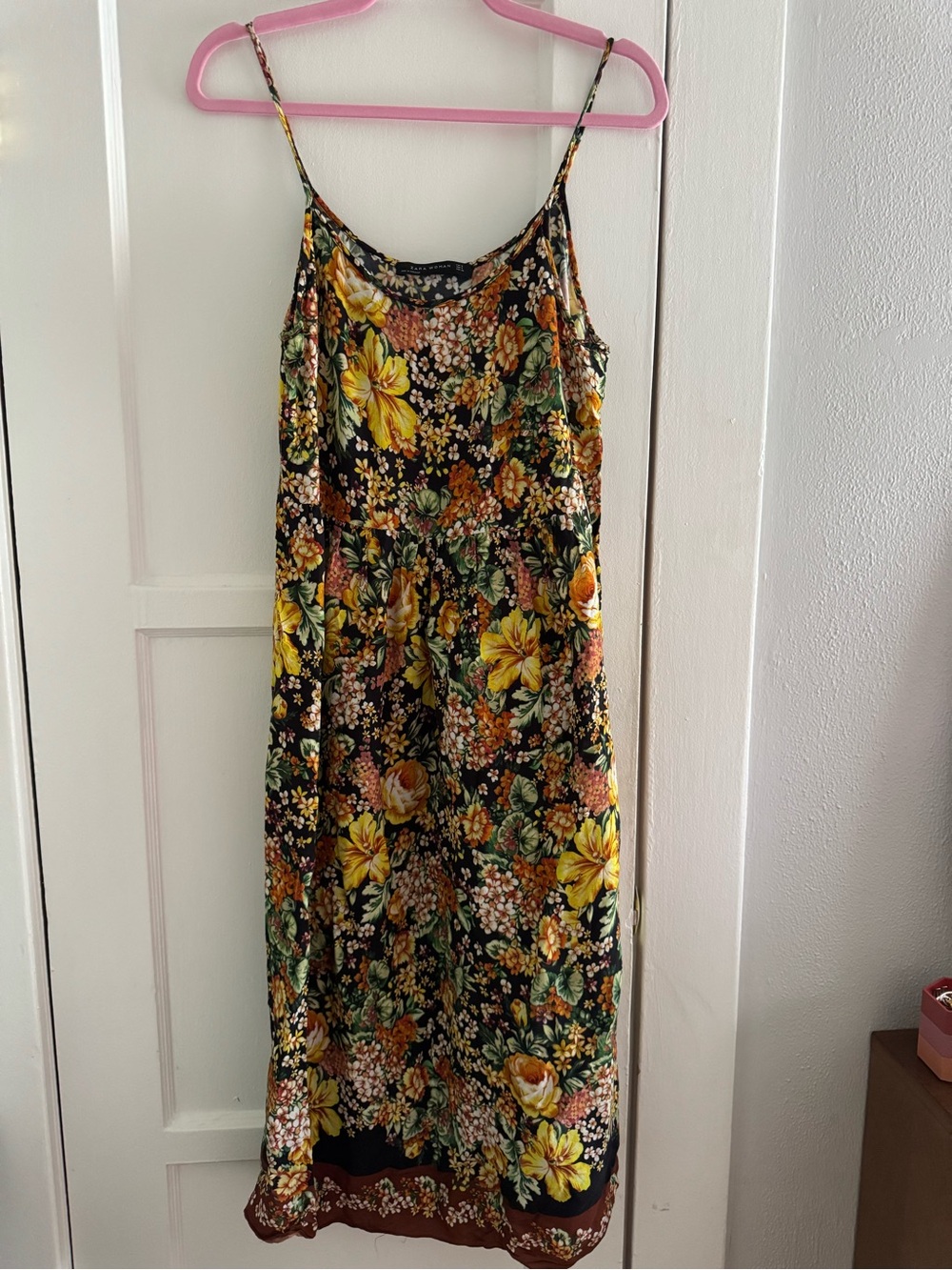 Zara Floral Midi Slip Dress with Yellow Blooms